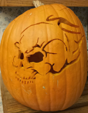 Flaming Skull Carved